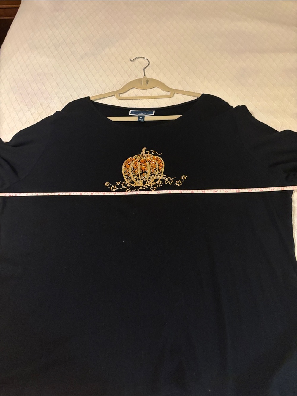 Karen Scott Black Long-Sleeve Top with Gold & Orange Pumpkin Motif - Picture 4 of 6